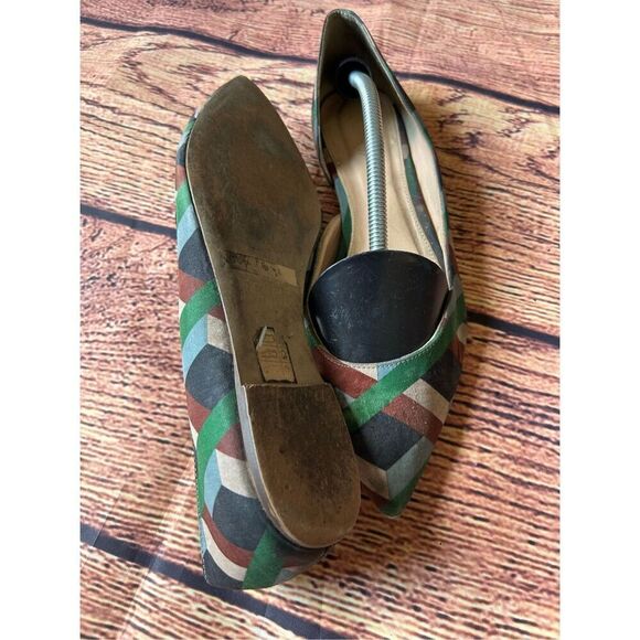J Crew Audrey Flats Ratti Graphic Diamond‎ Print Green Brown - Picture 2 of 15